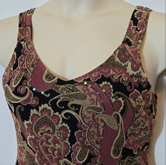 Dressbarn Y2K Fairy Silk Paisley Midi Dress Size 12 Sequin Asymetric Whimsigoth - Picture 4 of 12